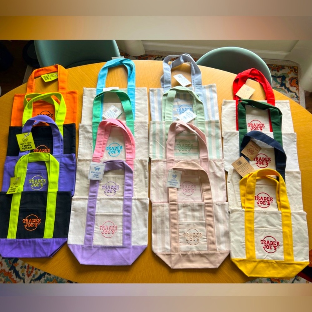 Trader Joe's Canvas mini Tote Bag - Assorted Colors Set of 16 NWT